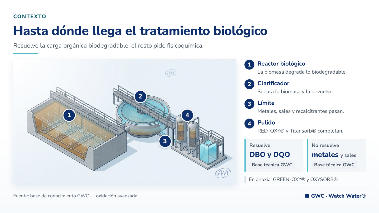 Biotecnología ambiental: línea de efluentes con reactor aireado, clarificador y pulido final