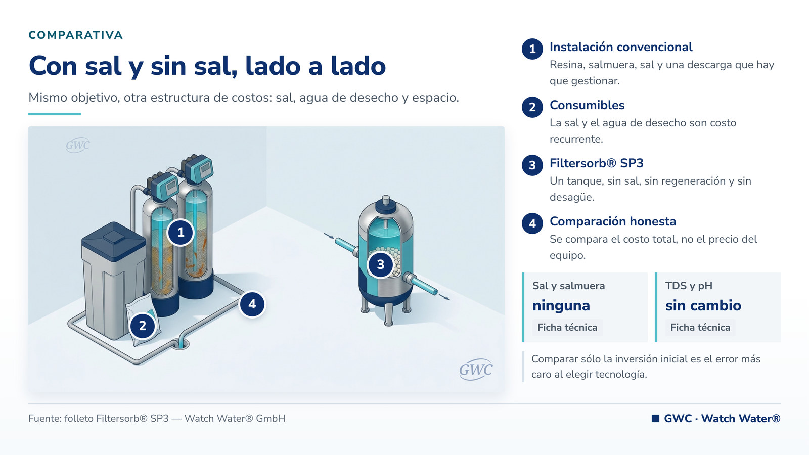Innovación en tratamiento de agua: instalación convencional con sal frente a un equipo compacto